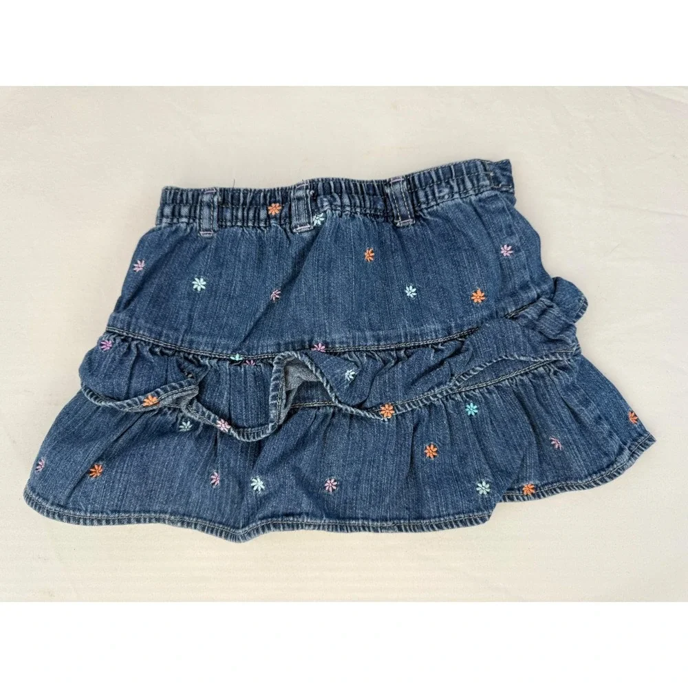 Vintage Y2K Carters Baby Girl Blue‎ Denim Floral Embroidered Ruffle Skort 18 M